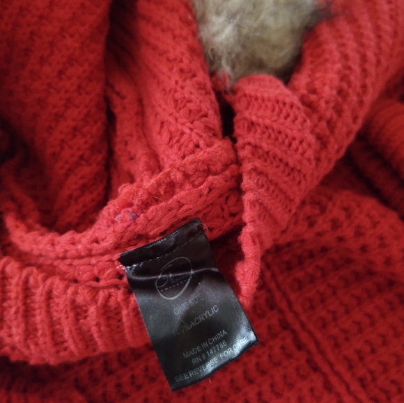 Waffle-Knit ♥️ Red Hoodie-Sweater + Faux-Fur Trim~ 1 Size Fit - Picture 4 of 8